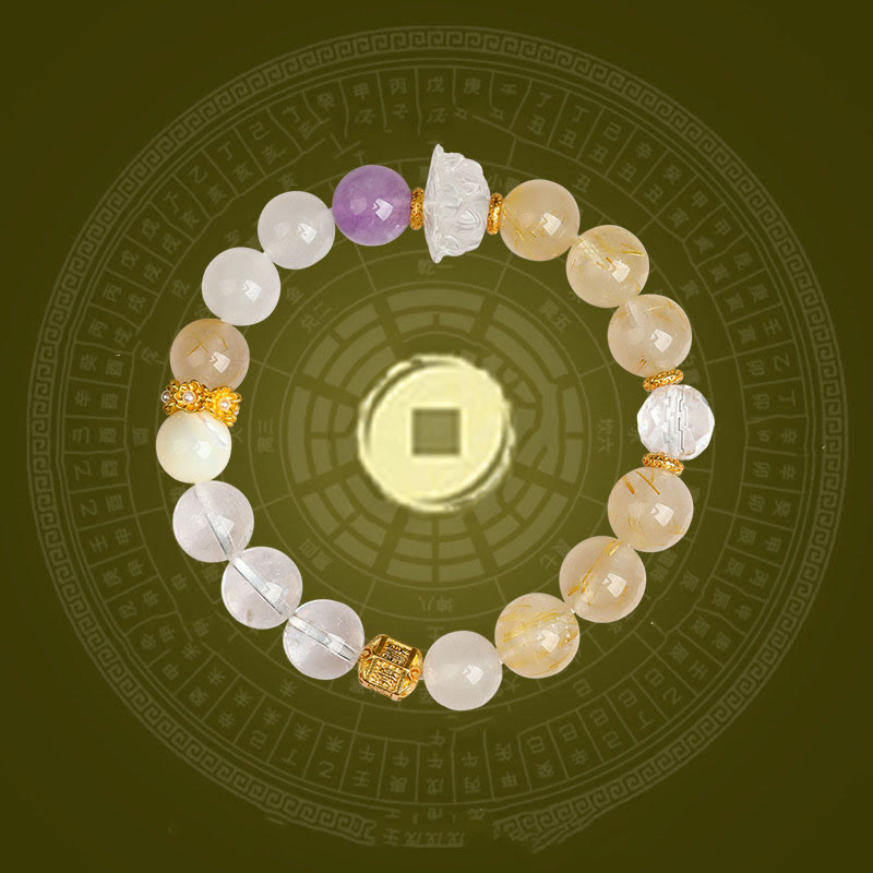 Wear FengShui Five Elements Various Agate Crystal Green Phantom Rutilated Quartz Green Grape Agate Malachite Luck Bracelet
