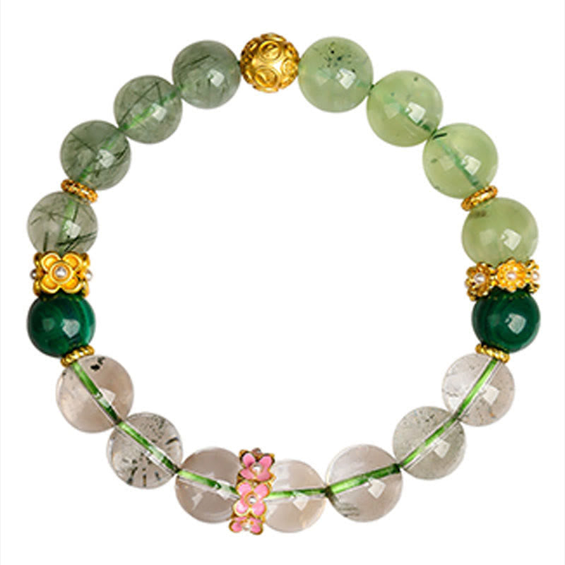 Wear FengShui Five Elements Various Agate Crystal Green Phantom Rutilated Quartz Green Grape Agate Malachite Luck Bracelet
