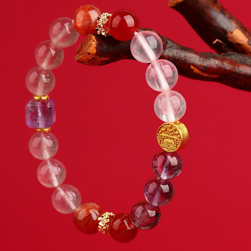 Wear FengShui Five Elements Various Agate Crystal Green Phantom Rutilated Quartz Green Grape Agate Malachite Luck Bracelet