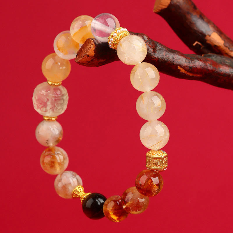 Wear FengShui Five Elements Various Agate Crystal Green Phantom Rutilated Quartz Green Grape Agate Malachite Luck Bracelet