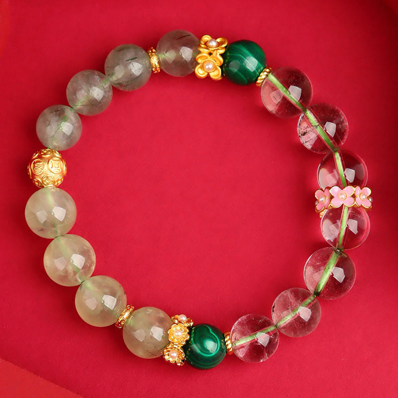 Wear FengShui Five Elements Various Agate Crystal Green Phantom Rutilated Quartz Green Grape Agate Malachite Luck Bracelet