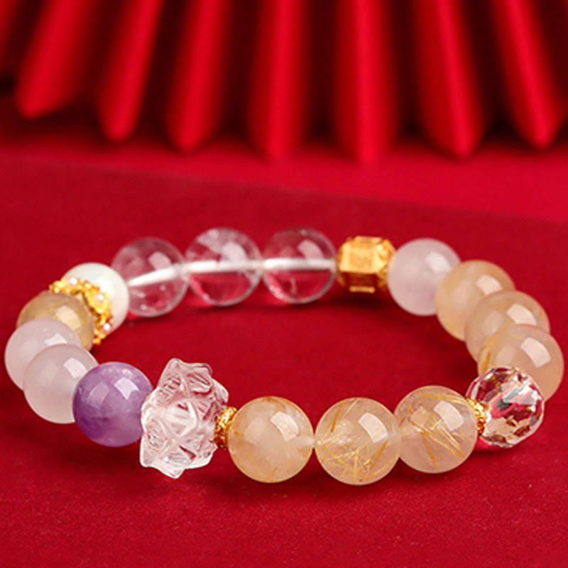 Wear FengShui Five Elements Various Agate Crystal Green Phantom Rutilated Quartz Green Grape Agate Malachite Luck Bracelet