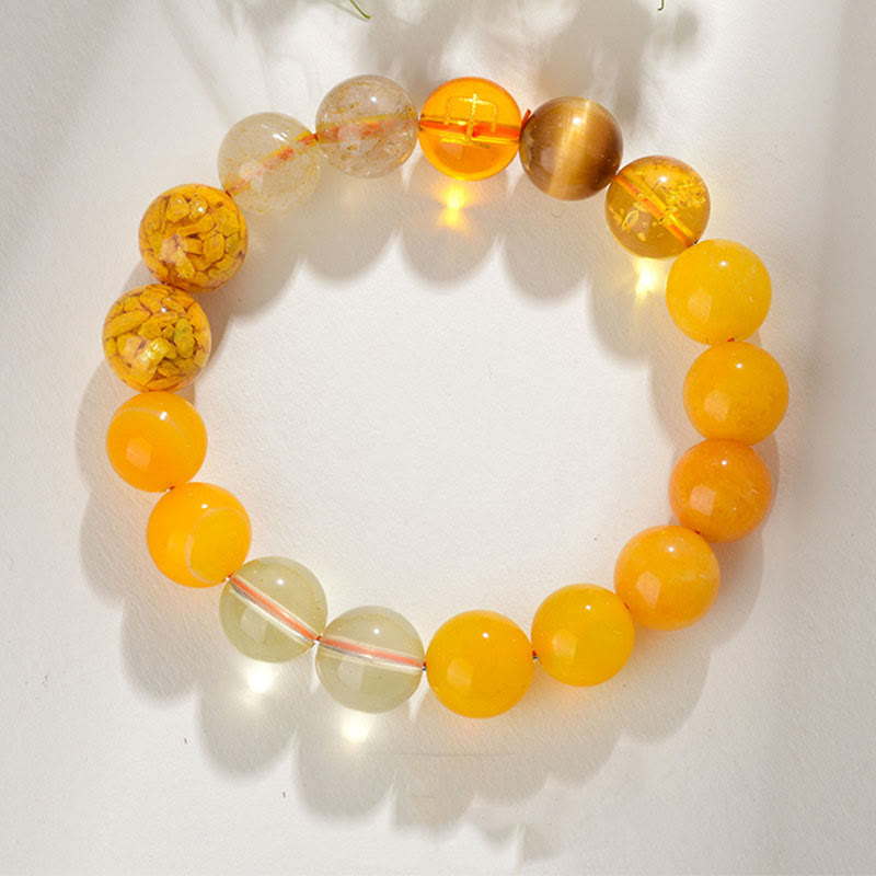 Wear FengShui Five Elements Various Agate Crystal Rutilated Quartz Tiger Eye Yellow Agate Citrine Luck Bracelet