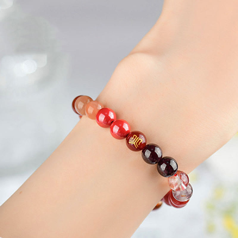 Wear FengShui Five Elements Various Agate Crystal Rutilated Quartz Tiger Eye Yellow Agate Citrine Luck Bracelet