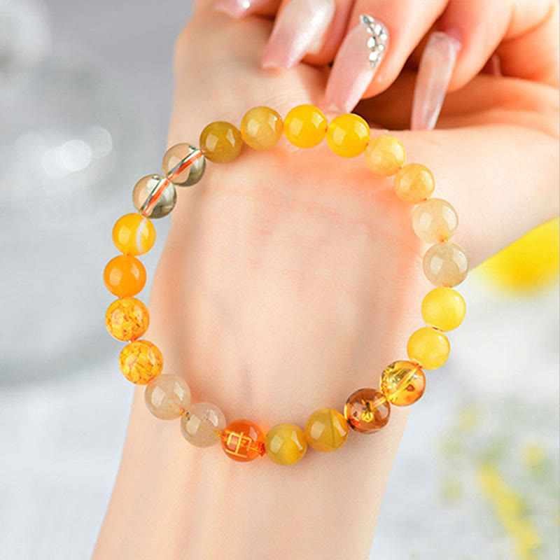 Wear FengShui Five Elements Various Agate Crystal Rutilated Quartz Tiger Eye Yellow Agate Citrine Luck Bracelet