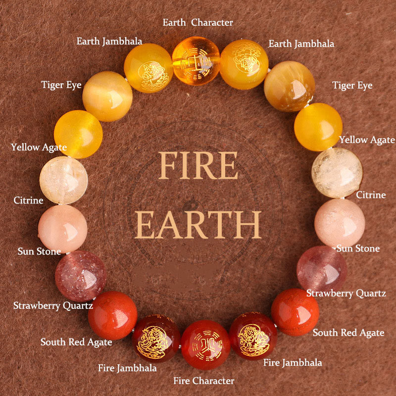 Wear FengShui Five Elements Various Agate Crystal South Red Agate Strawberry Quartz Sun Stone Citrine Luck Bracelet