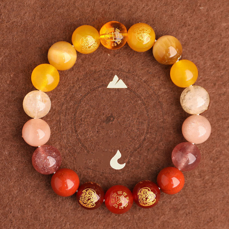 Wear FengShui Five Elements Various Agate Crystal South Red Agate Strawberry Quartz Sun Stone Citrine Luck Bracelet