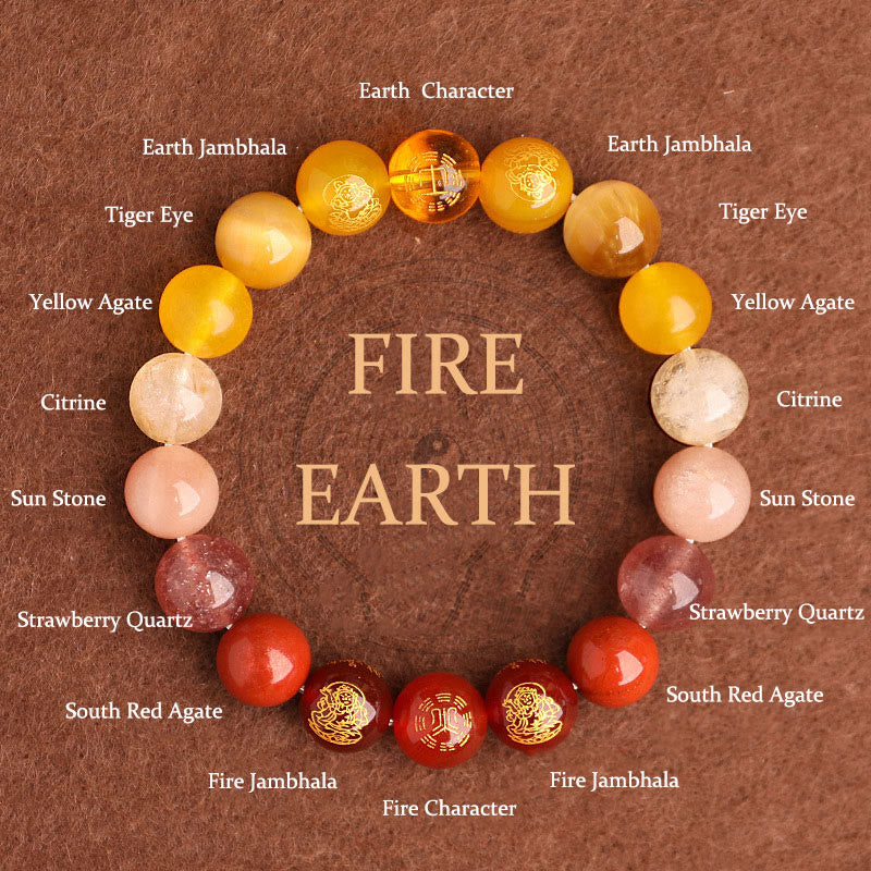 Wear FengShui Five Elements Various Agate Crystal South Red Agate Strawberry Quartz Sun Stone Citrine Luck Bracelet