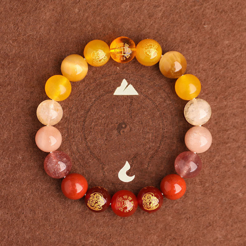 Wear FengShui Five Elements Various Agate Crystal South Red Agate Strawberry Quartz Sun Stone Citrine Luck Bracelet