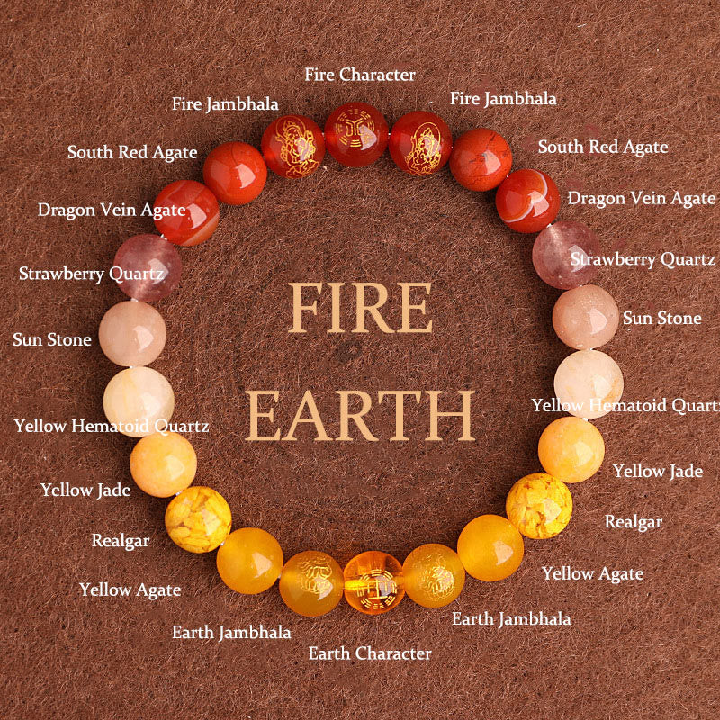 Wear FengShui Five Elements Various Agate Crystal South Red Agate Strawberry Quartz Sun Stone Citrine Luck Bracelet