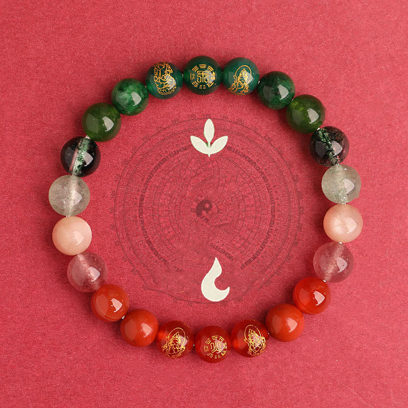 Wear FengShui Five Elements Various Agate Crystal South Red Agate Strawberry Quartz Sun Stone Citrine Luck Bracelet