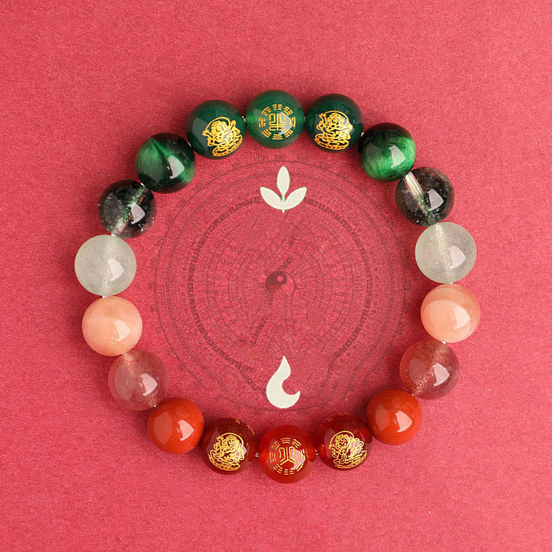 Wear FengShui Five Elements Various Agate Crystal South Red Agate Strawberry Quartz Sun Stone Citrine Luck Bracelet