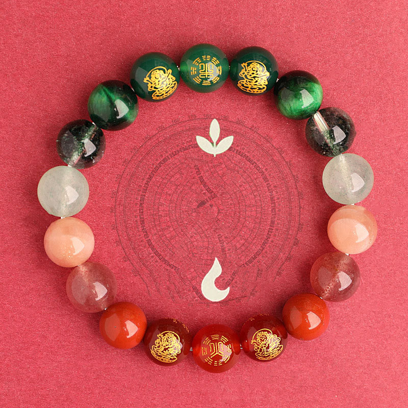 Wear FengShui Five Elements Various Agate Crystal South Red Agate Strawberry Quartz Sun Stone Citrine Luck Bracelet