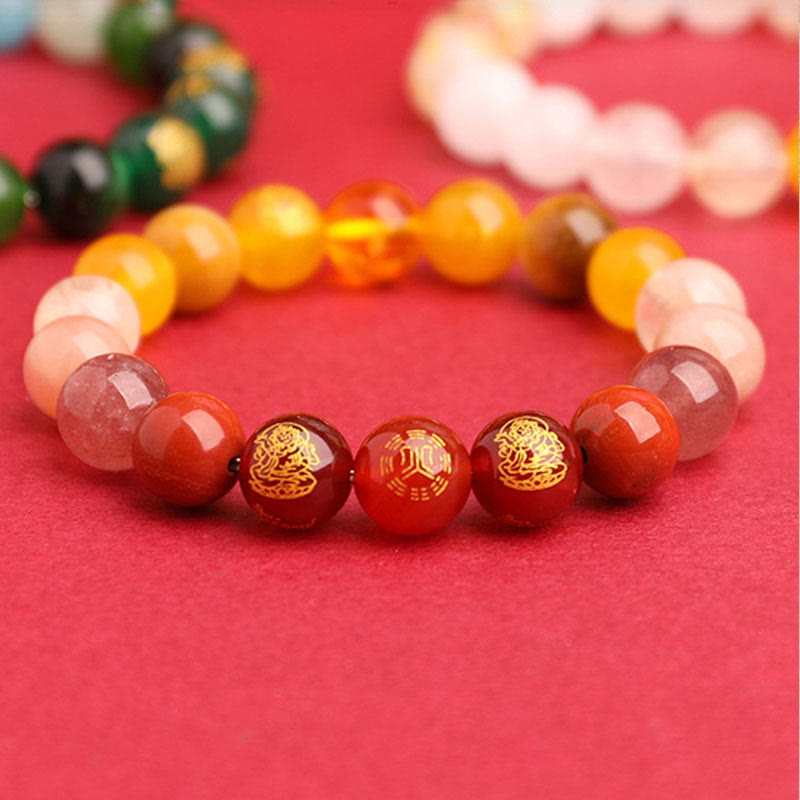 Wear FengShui Five Elements Various Agate Crystal South Red Agate Strawberry Quartz Sun Stone Citrine Luck Bracelet