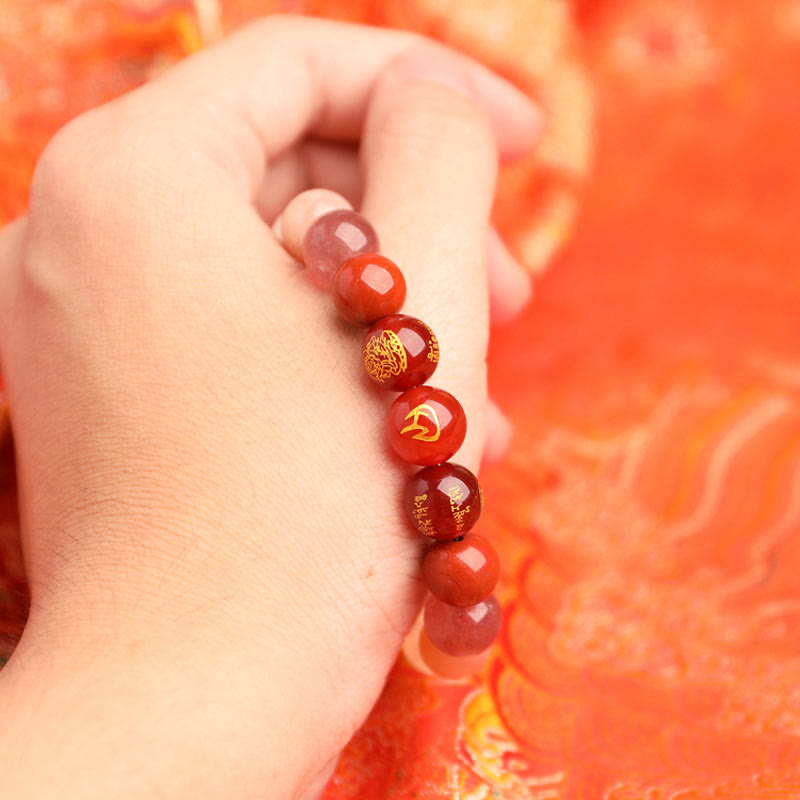 Wear FengShui Five Elements Various Agate Crystal South Red Agate Strawberry Quartz Sun Stone Citrine Luck Bracelet
