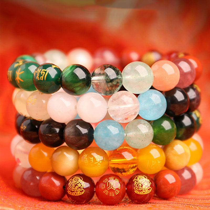 Wear FengShui Five Elements Various Agate Crystal South Red Agate Strawberry Quartz Sun Stone Citrine Luck Bracelet