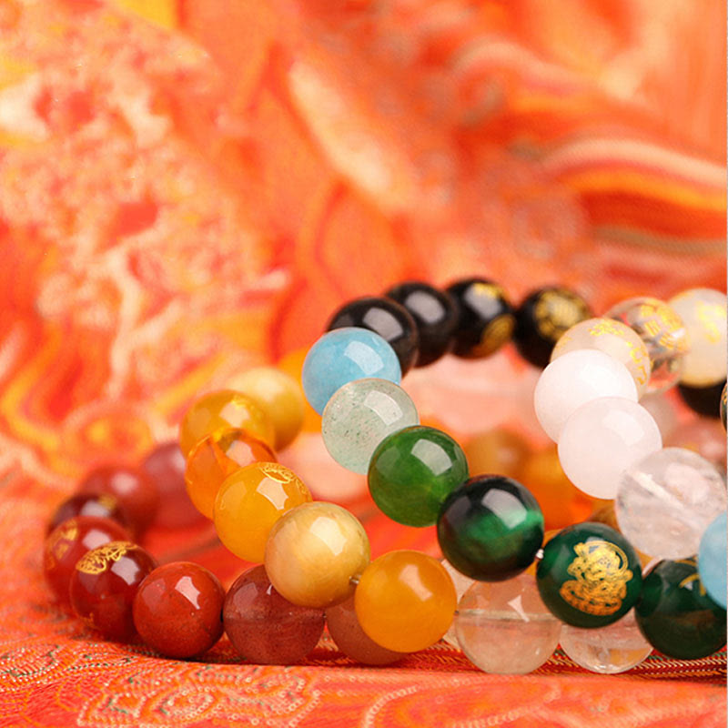 Wear FengShui Five Elements Various Agate Crystal South Red Agate Strawberry Quartz Sun Stone Citrine Luck Bracelet