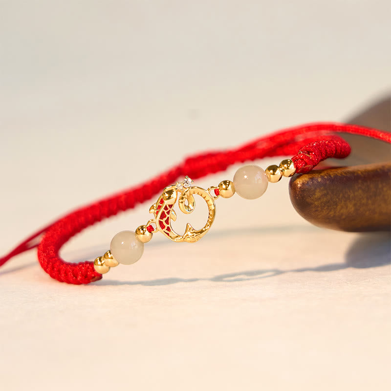 Wear FengShui 925 Sterling Silver Hetian Jade Cinnabar Koi Fish Year Of Snake Red String Protection Braided Bracelet