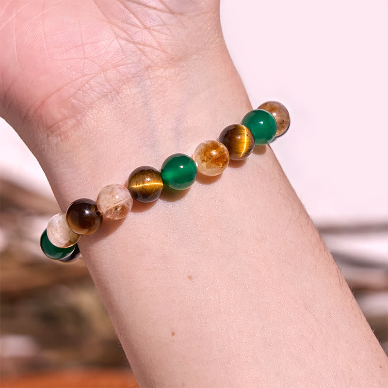 Wear FengShui Natural Tiger Eye Green Agate Citrine Mix And Match Beads Protection Bracelet