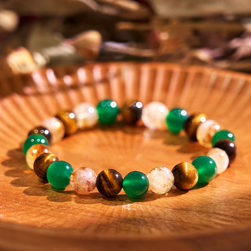 Wear FengShui Natural Tiger Eye Green Agate Citrine Mix And Match Beads Protection Bracelet