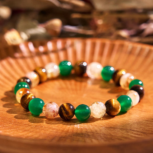 Wear FengShui Natural Tiger Eye Green Agate Citrine Mix And Match Beads Protection Bracelet