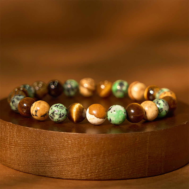 Wear FengShui Natural Picture Jasper Turquoise Tiger Eye Mix And Match Beads Protection Bracelet