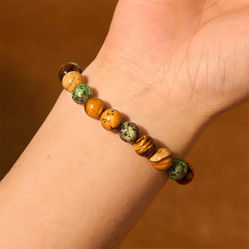 Wear FengShui Natural Picture Jasper Turquoise Tiger Eye Mix And Match Beads Protection Bracelet