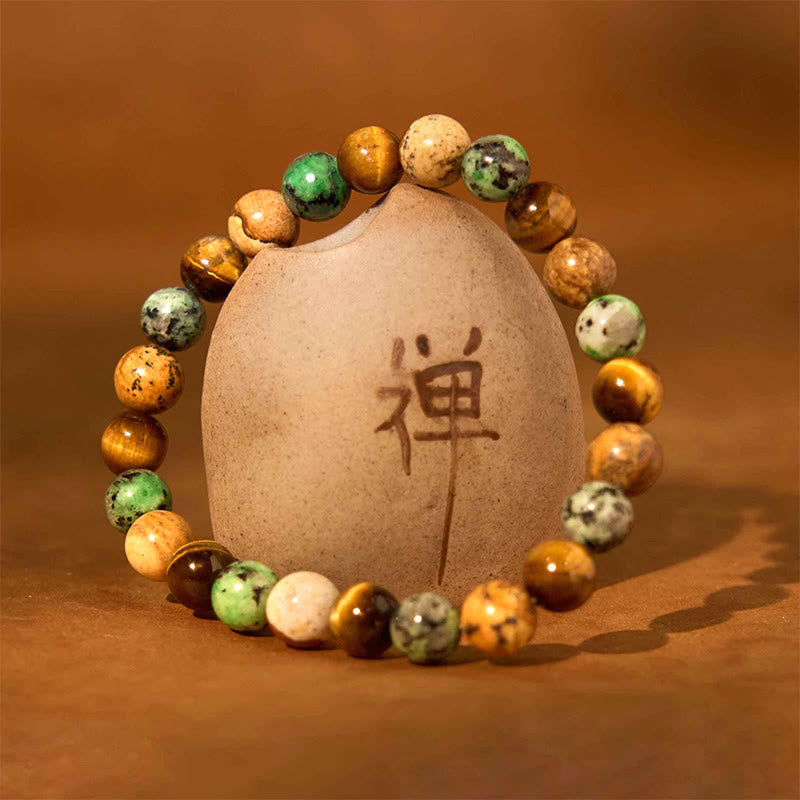 Wear FengShui Natural Picture Jasper Turquoise Tiger Eye Mix And Match Beads Protection Bracelet