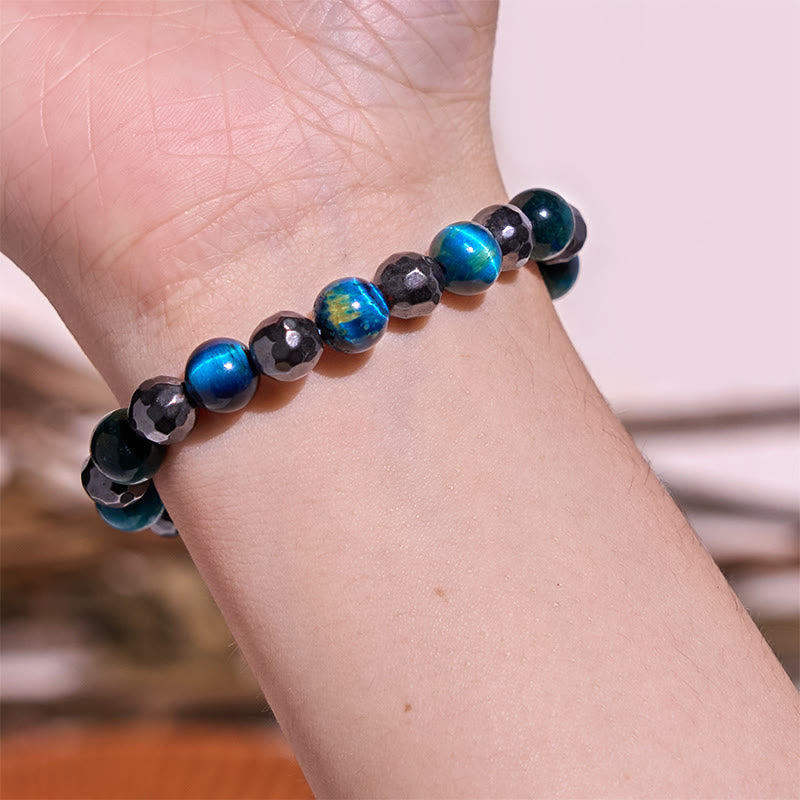 Wear FengShui 2Pcs Hematite Tiger Eye Blue Tiger Eye Powerful Bracelet Set