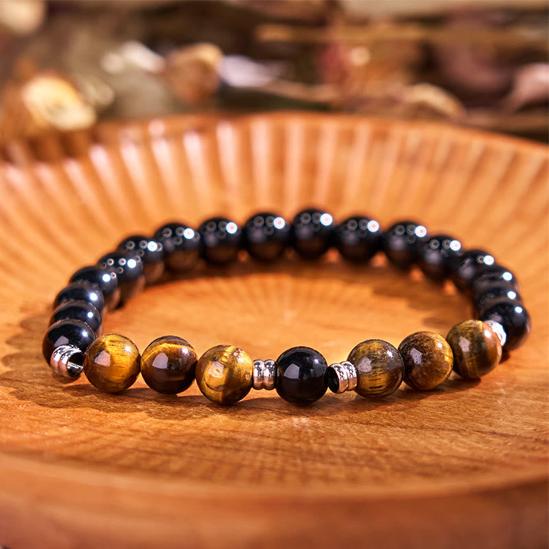Wear FengShui 2Pcs Hematite Tiger Eye Blue Tiger Eye Powerful Bracelet Set