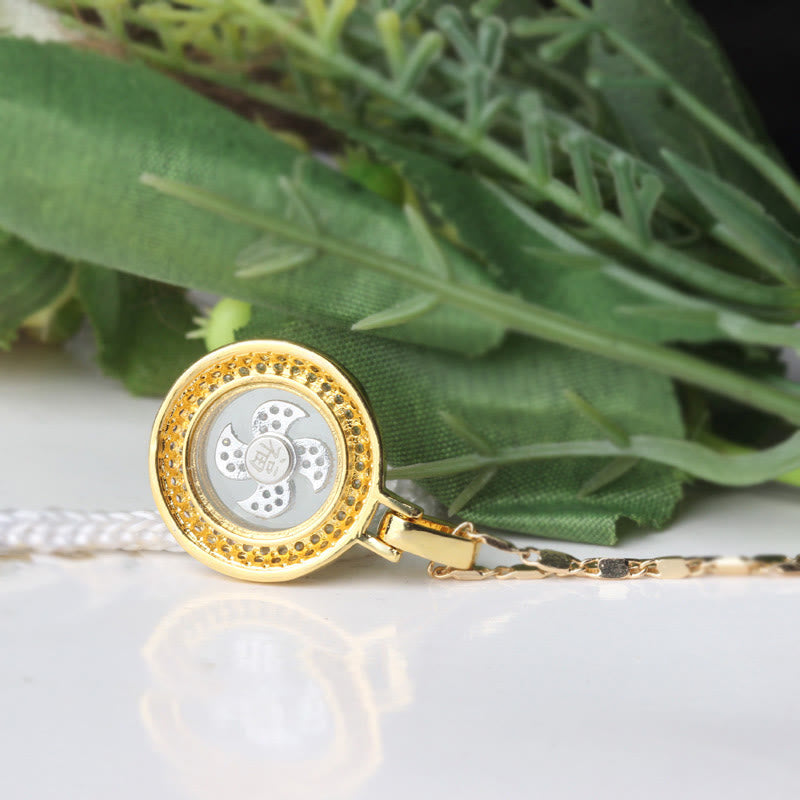 Wear FengShui Gold plated Copper Brass Rotatable Windmill Fu Balance Necklace Pendant