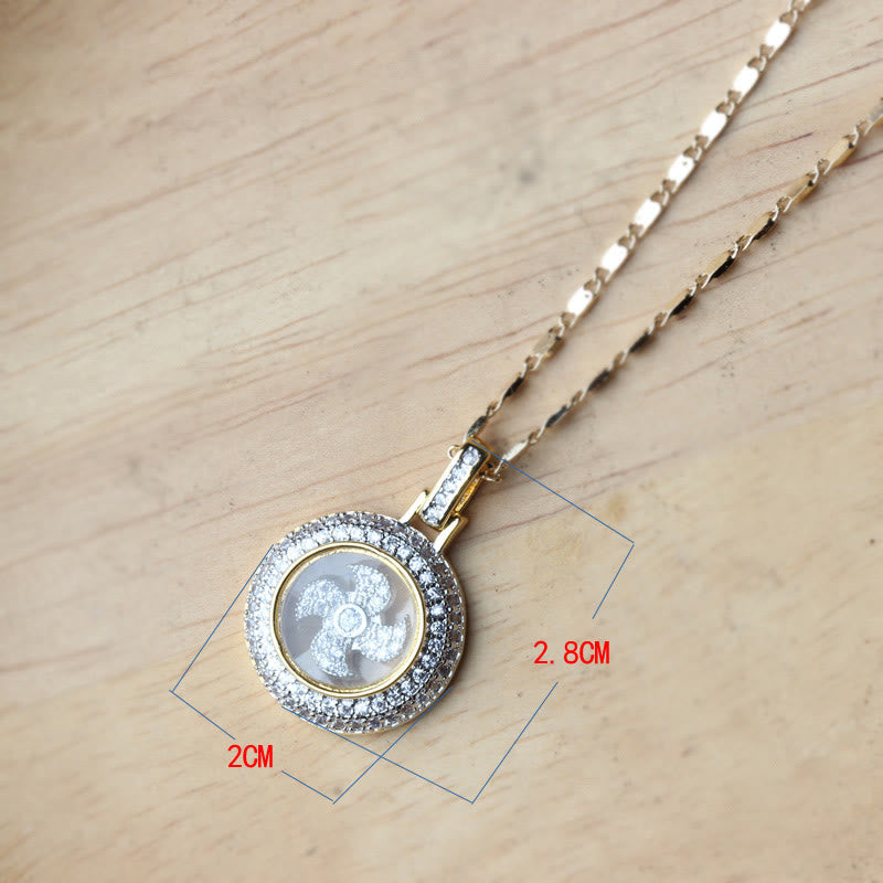 Wear FengShui Gold plated Copper Brass Rotatable Windmill Fu Balance Necklace Pendant