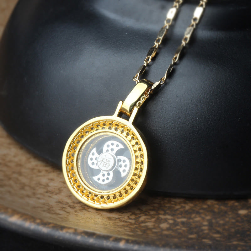 Wear FengShui Gold plated Copper Brass Rotatable Windmill Fu Balance Necklace Pendant