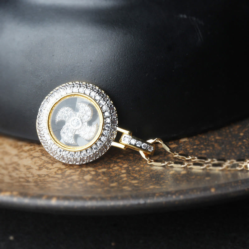 Wear FengShui Gold plated Copper Brass Rotatable Windmill Fu Balance Necklace Pendant