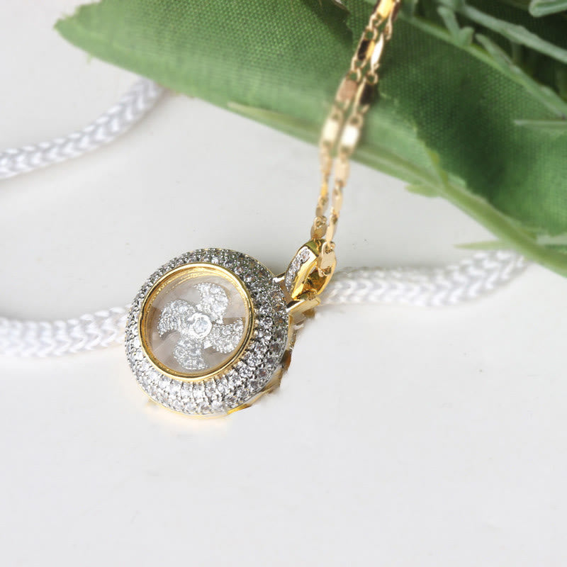 Wear FengShui Gold plated Copper Brass Rotatable Windmill Fu Balance Necklace Pendant