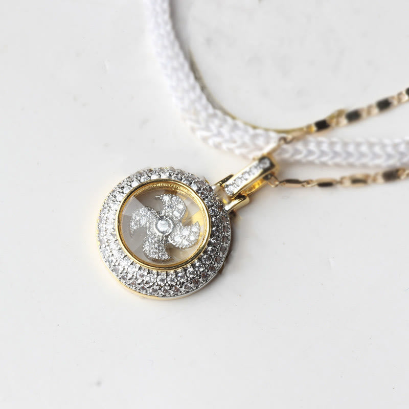 Wear FengShui Gold plated Copper Brass Rotatable Windmill Fu Balance Necklace Pendant