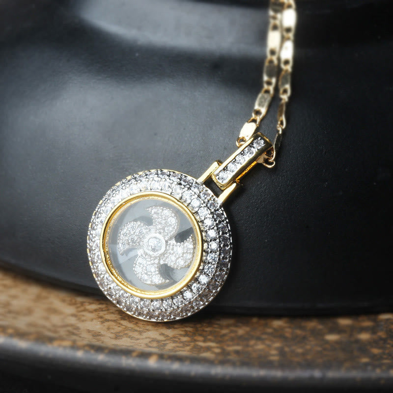 Wear FengShui Gold plated Copper Brass Rotatable Windmill Fu Balance Necklace Pendant
