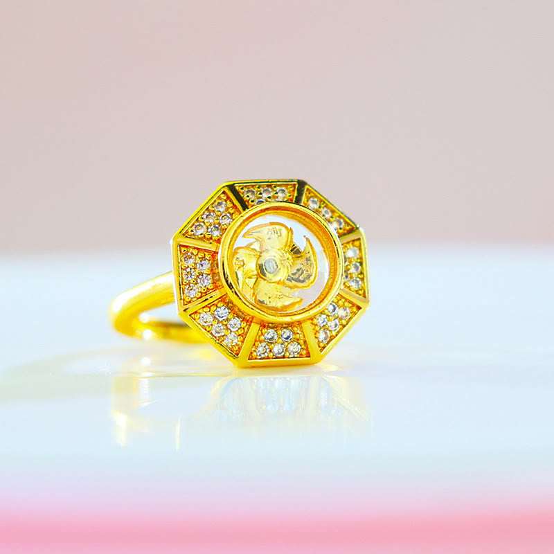 Wear FengShui Gold Plated Copper Windmill Feng Sheng Shui Qi Luck Wealth Adjustable Ring