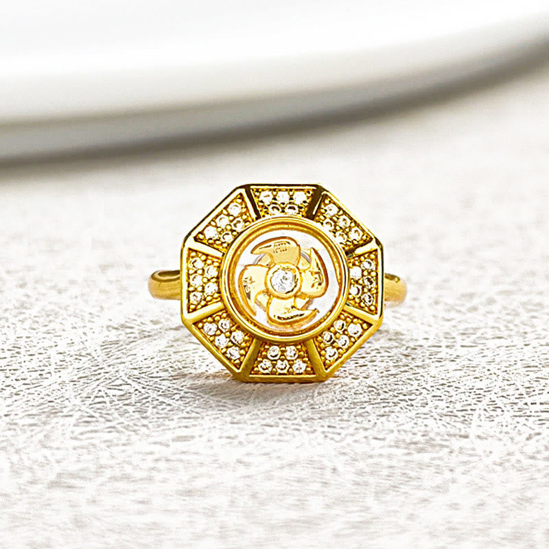 Wear FengShui Gold Plated Copper Windmill Feng Sheng Shui Qi Luck Wealth Adjustable Ring