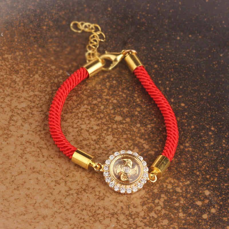 Wear FengShui Red String Copper Brass Rotatable Windmill Feng Sheng Shui Qi Protection Braided Bracelet