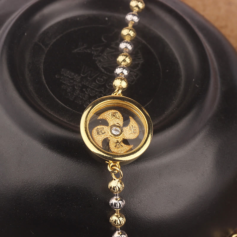 Wear FengShui Feng Sheng Shui Qi Copper Brass Rotatable Windmill Bead Protection Braided Bracelet