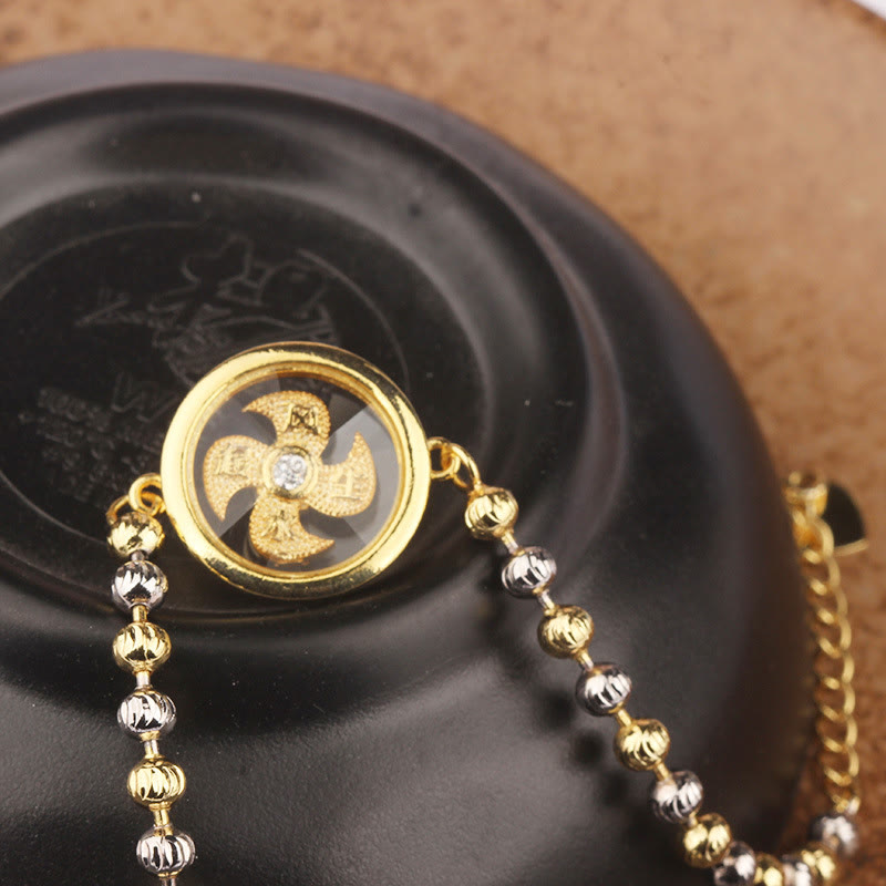 Wear FengShui Feng Sheng Shui Qi Copper Brass Rotatable Windmill Bead Protection Braided Bracelet