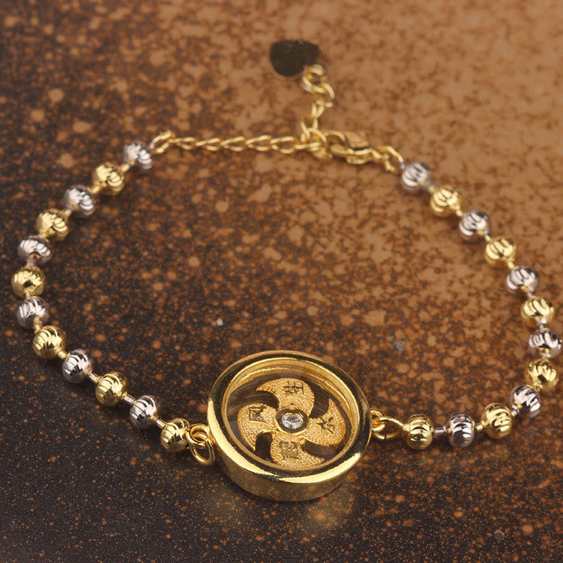 Wear FengShui Feng Sheng Shui Qi Copper Brass Rotatable Windmill Bead Protection Braided Bracelet