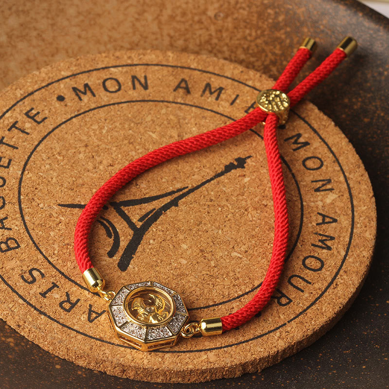 Wear FengShui Copper Brass Rotatable Windmill Feng Sheng Shui Qi Red String Faith Braided Bracelet