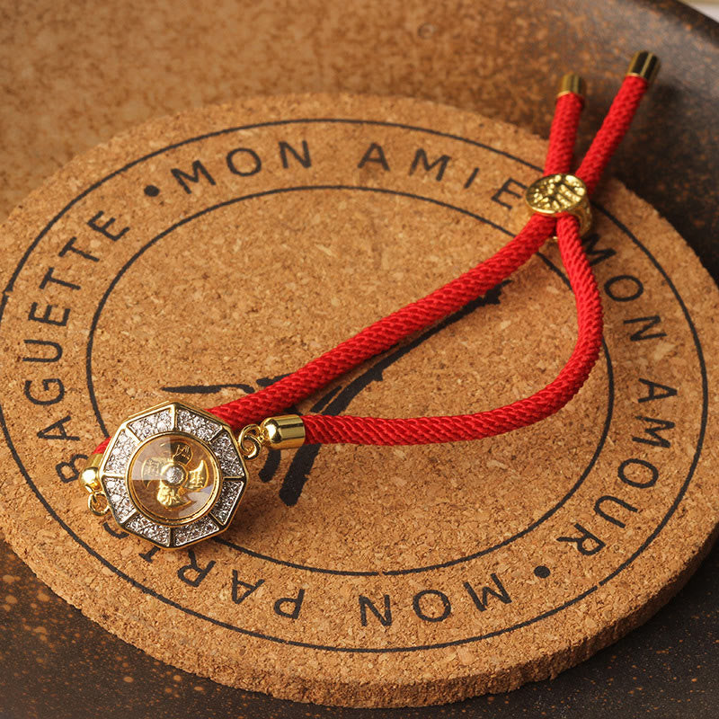 Wear FengShui Copper Brass Rotatable Windmill Feng Sheng Shui Qi Red String Faith Braided Bracelet