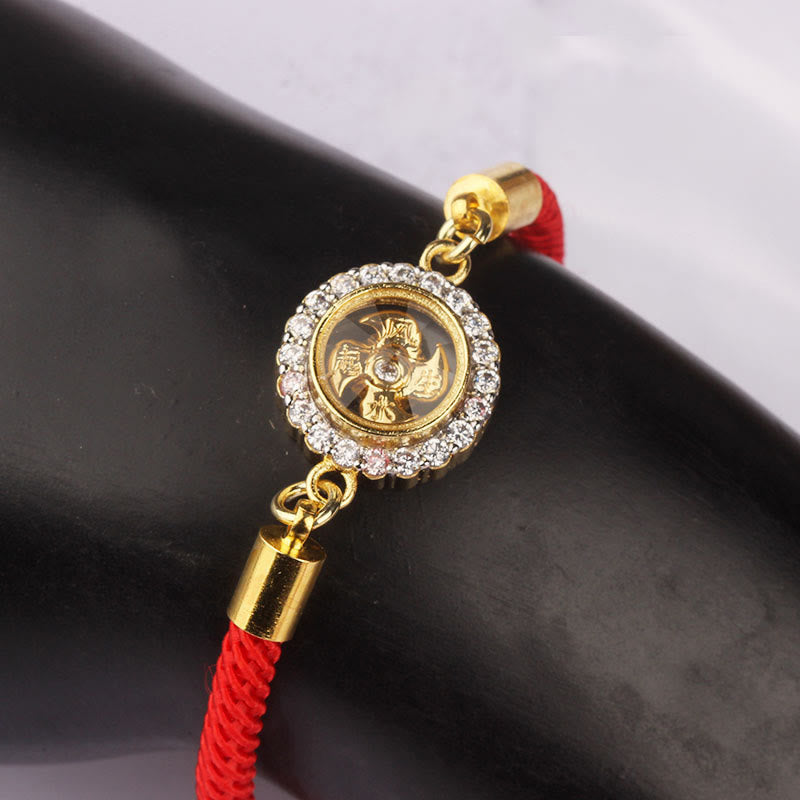 Wear FengShui Red String Copper Brass Rotatable Windmill Feng Sheng Shui Qi Protection Braided Bracelet