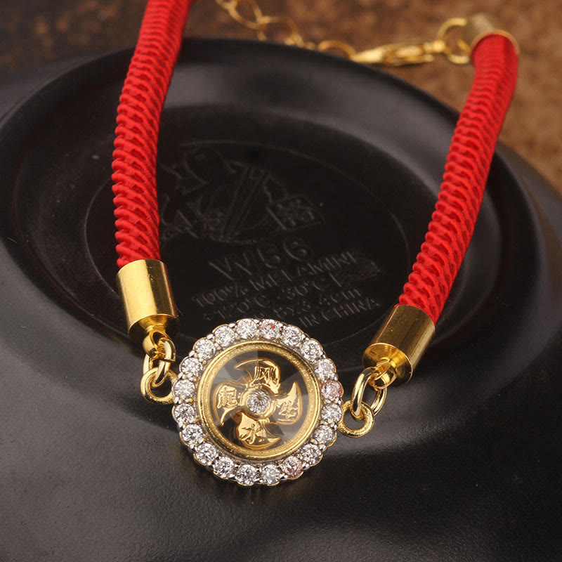 Wear FengShui Red String Copper Brass Rotatable Windmill Feng Sheng Shui Qi Protection Braided Bracelet