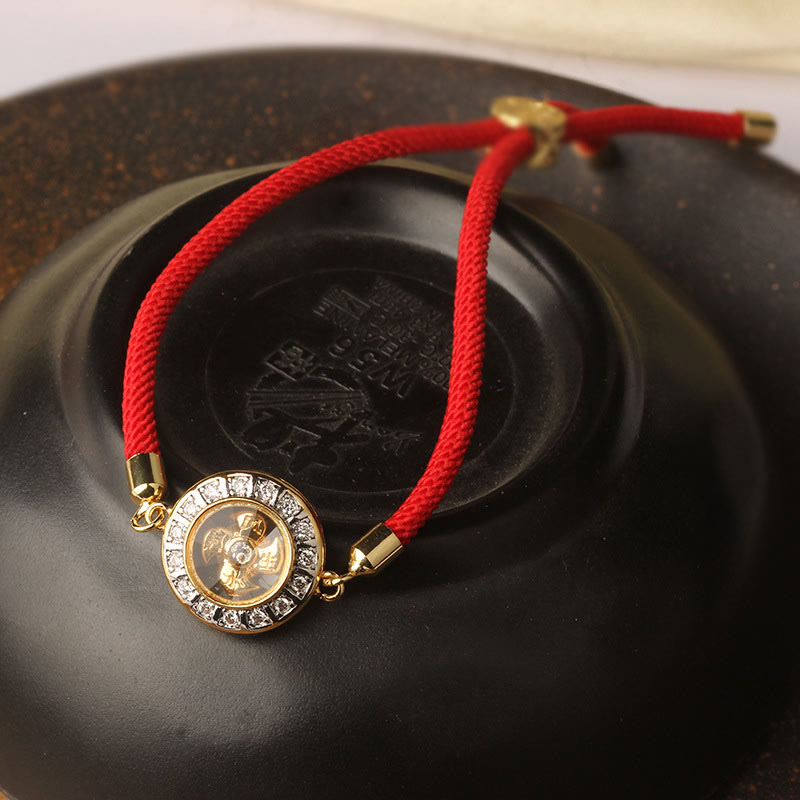Wear FengShui Copper Brass Feng Sheng Shui Qi Rotatable Windmill  Red String Faith Braided Bracelet