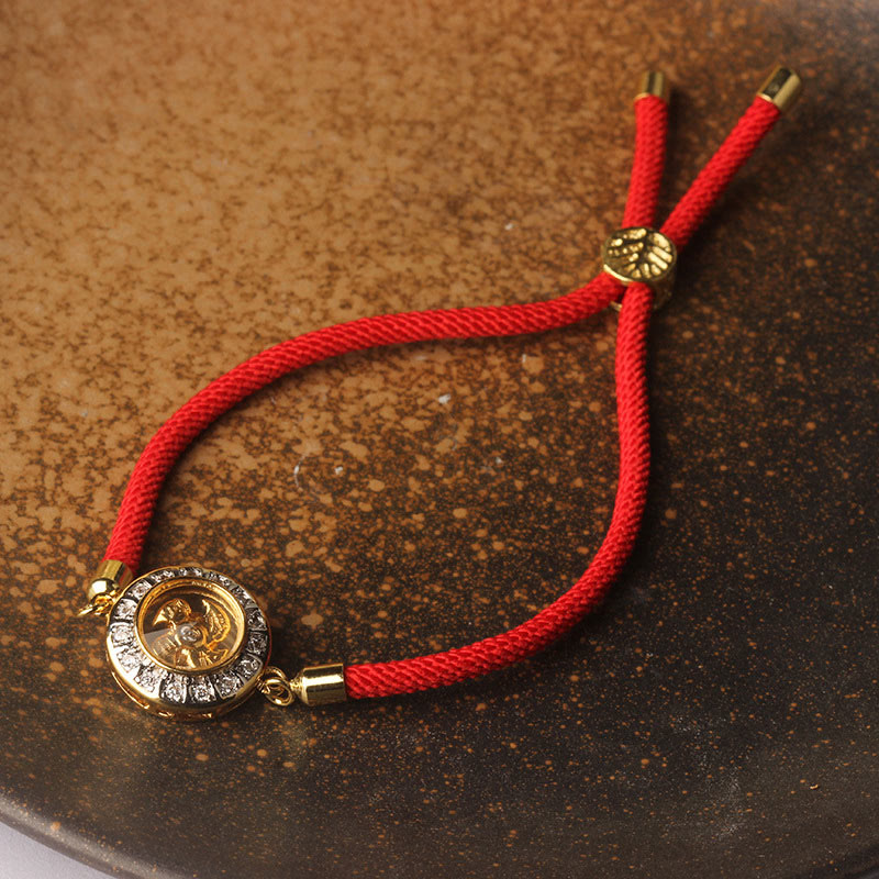 Wear FengShui Copper Brass Feng Sheng Shui Qi Rotatable Windmill  Red String Faith Braided Bracelet
