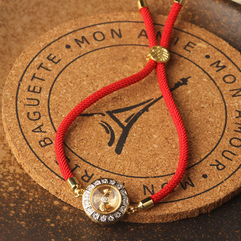 Wear FengShui Copper Brass Feng Sheng Shui Qi Rotatable Windmill  Red String Faith Braided Bracelet